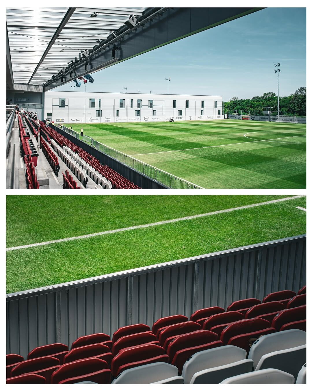 Stadiontribüne und Spielfeld